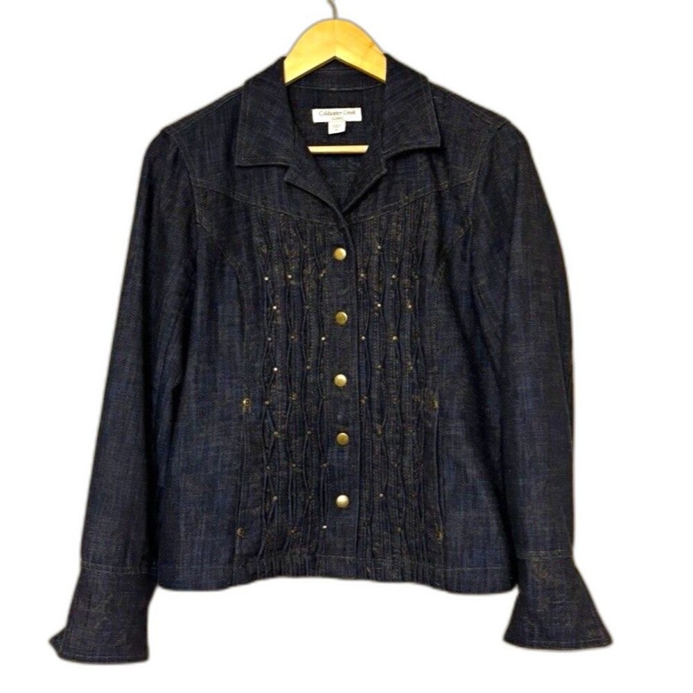 Coldwater Creek Women’s Studded Gold Denim Jacket – Blue – Size 8 Button Front